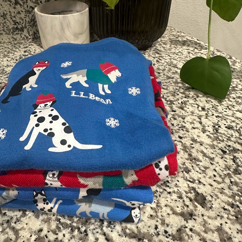 LL Bean Blue and Red Dog Print Sweater